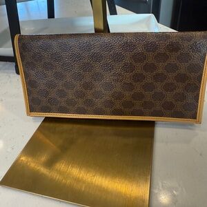Celine EUC Luxury Brown Patterned Wallet with Tan Trim